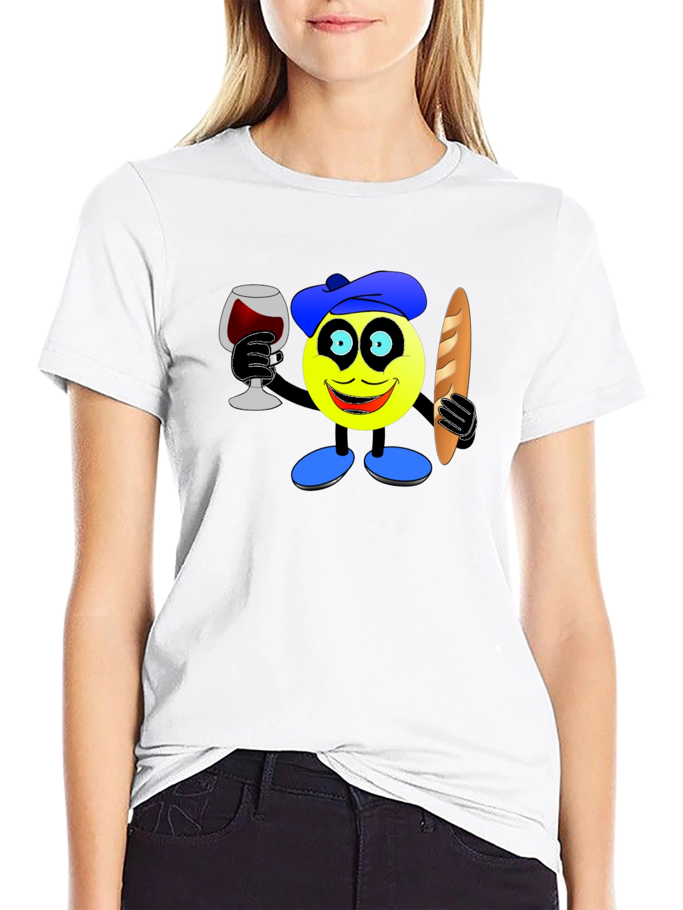 French Emoji T-Shirt - Wine & Baguette
