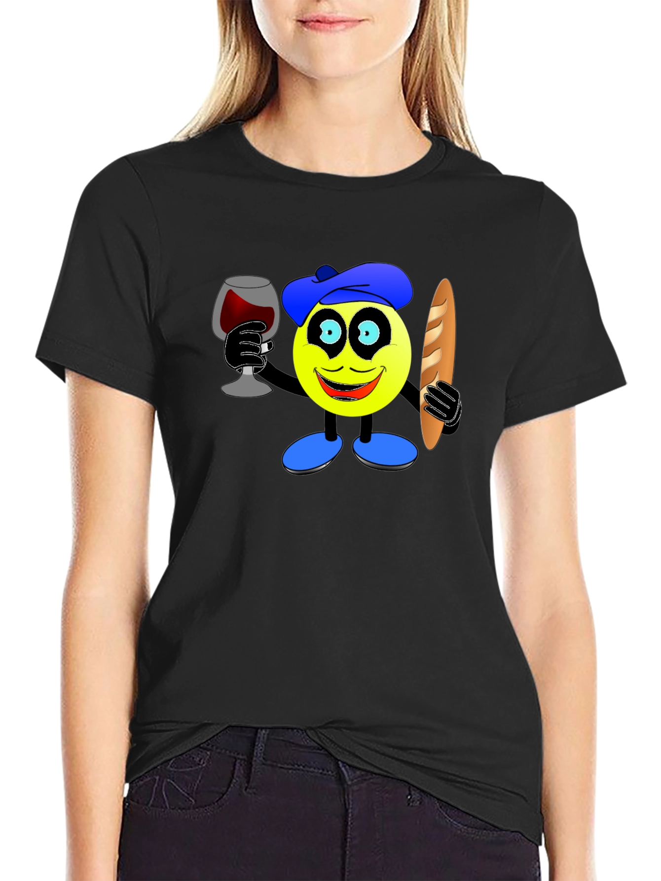 French Emoji T-Shirt - Wine & Baguette