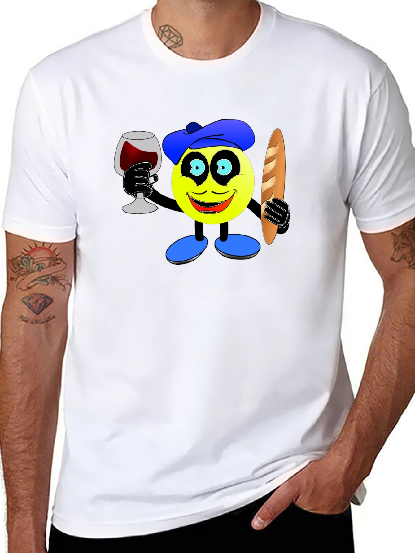 French Emoji T-Shirt - Wine & Baguette