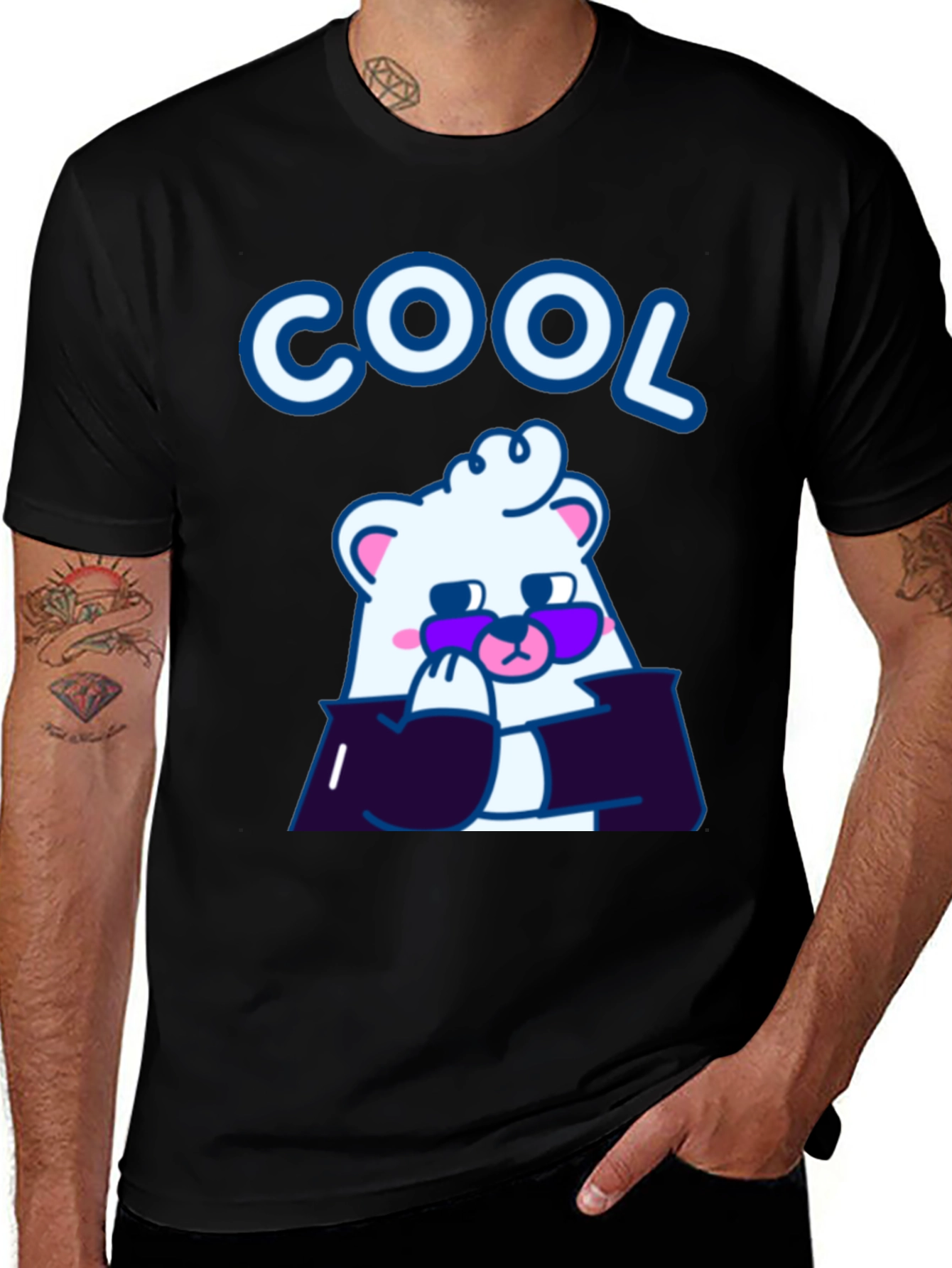 Cool Bear Graphic Tee - Stylish Black Cotton T-Shirt