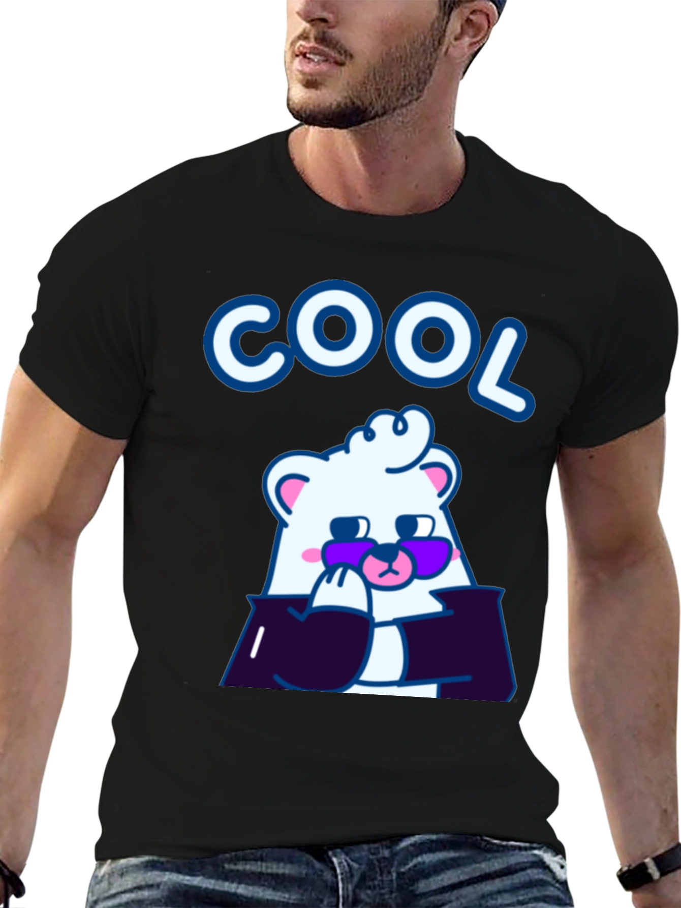 Cool Bear Graphic Tee - Stylish Black Cotton T-Shirt