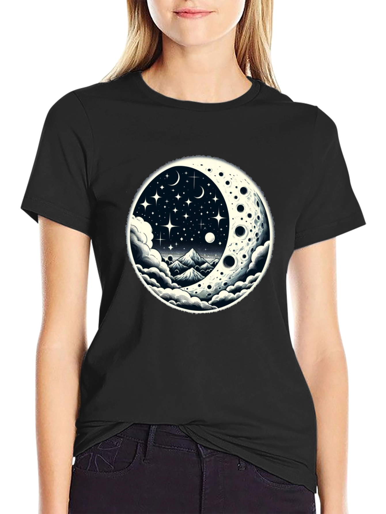 Celestial Moonscape Graphic Tee - Black
