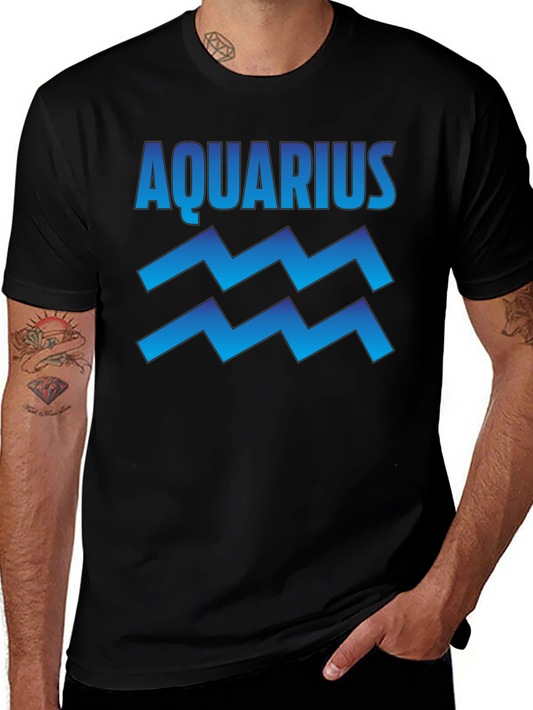 Aquarius Zodiac Sign Graphic T-Shirt - Black