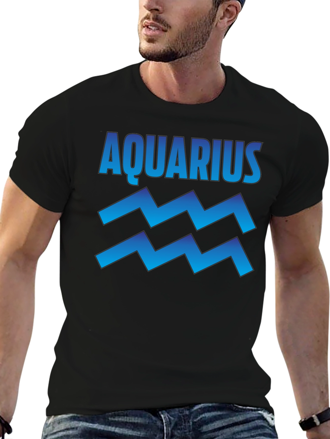 Aquarius Zodiac Sign Graphic T-Shirt - Black