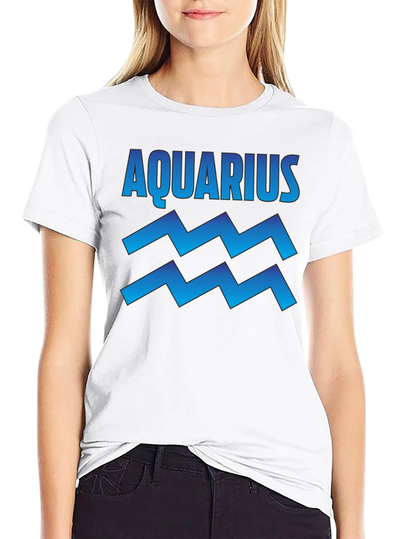Aquarius Zodiac Sign Graphic T-Shirt - Black