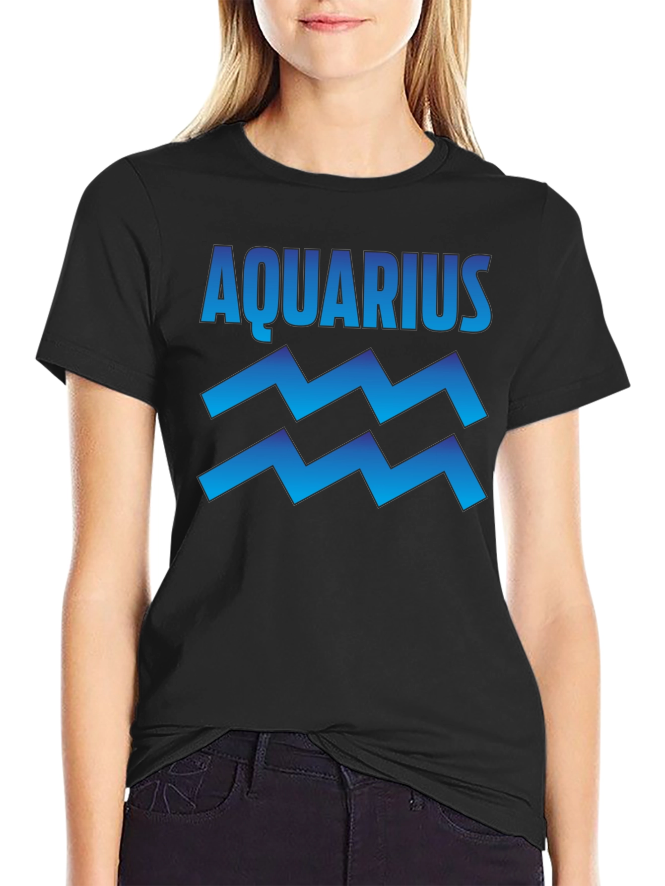 Aquarius Zodiac Sign Graphic T-Shirt - Black