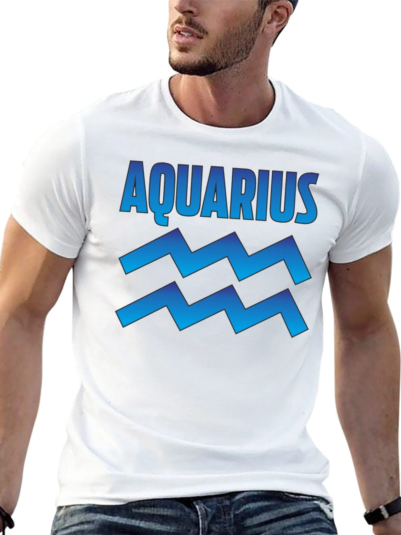 Aquarius Zodiac Sign Graphic T-Shirt - Black