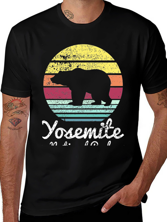 Yosemite Bear Sunset Graphic Tee - Retro Style
