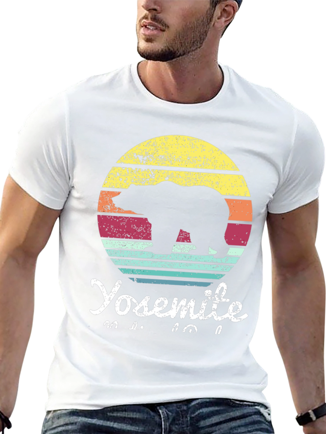Yosemite Bear Sunset Graphic Tee - Retro Style