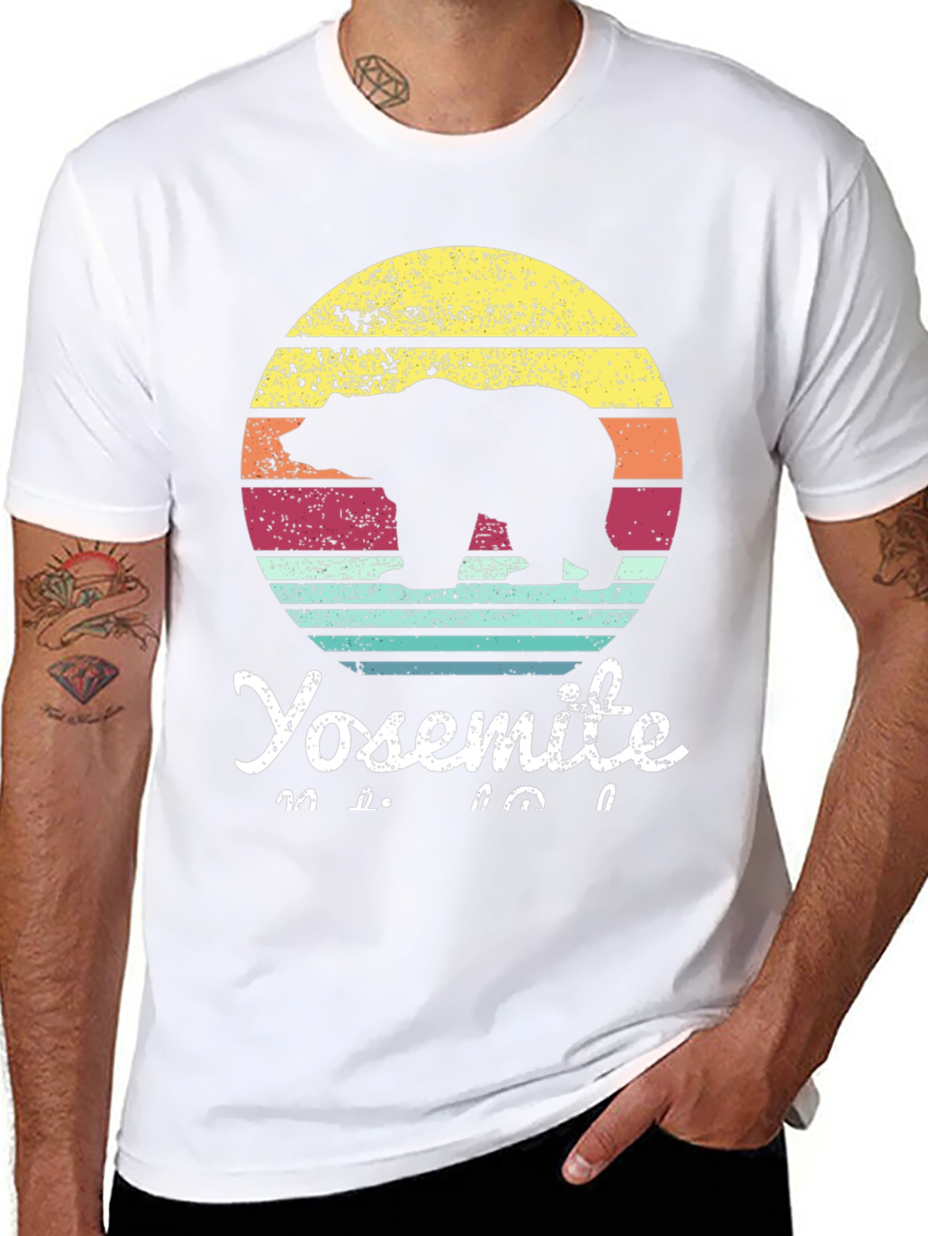 Yosemite Bear Sunset Graphic Tee - Retro Style
