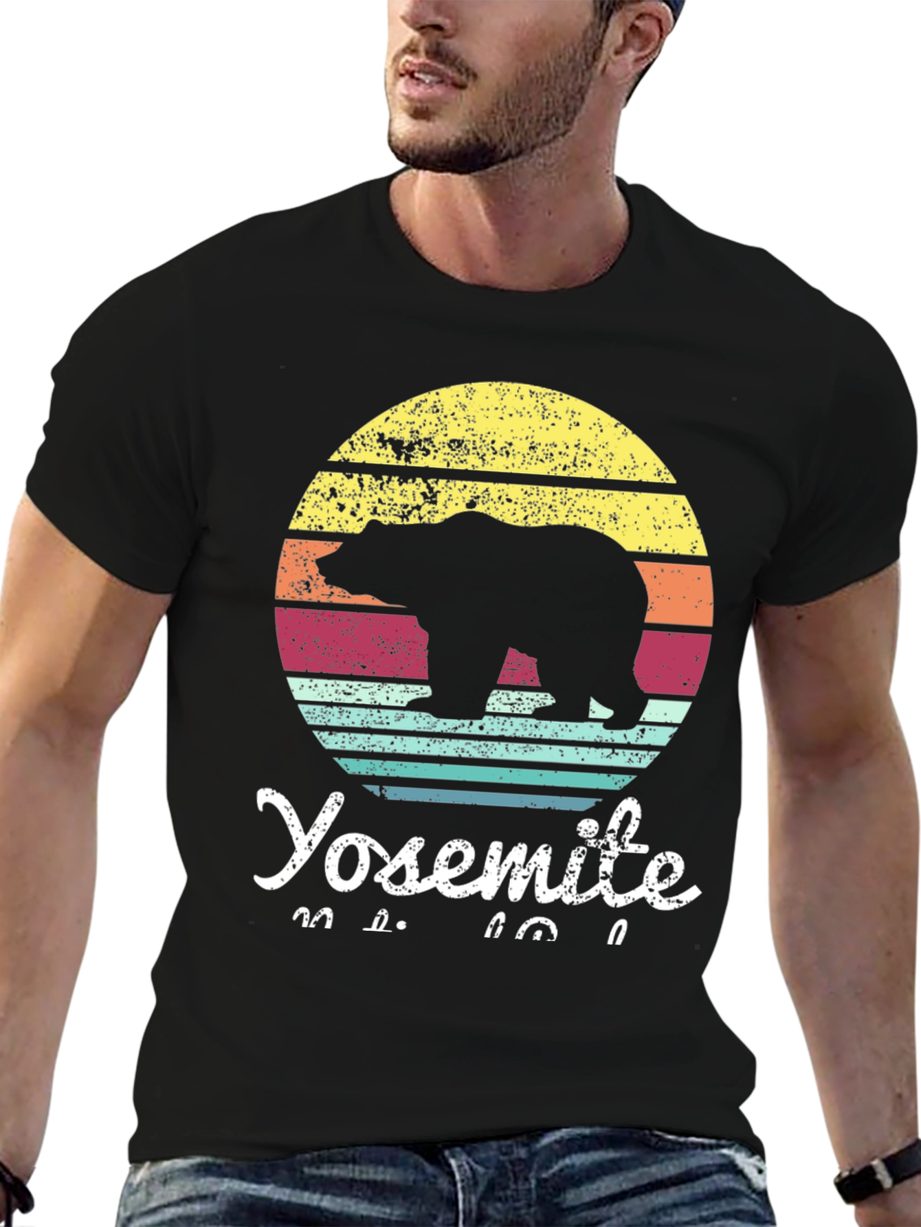 Yosemite Bear Sunset Graphic Tee - Retro Style