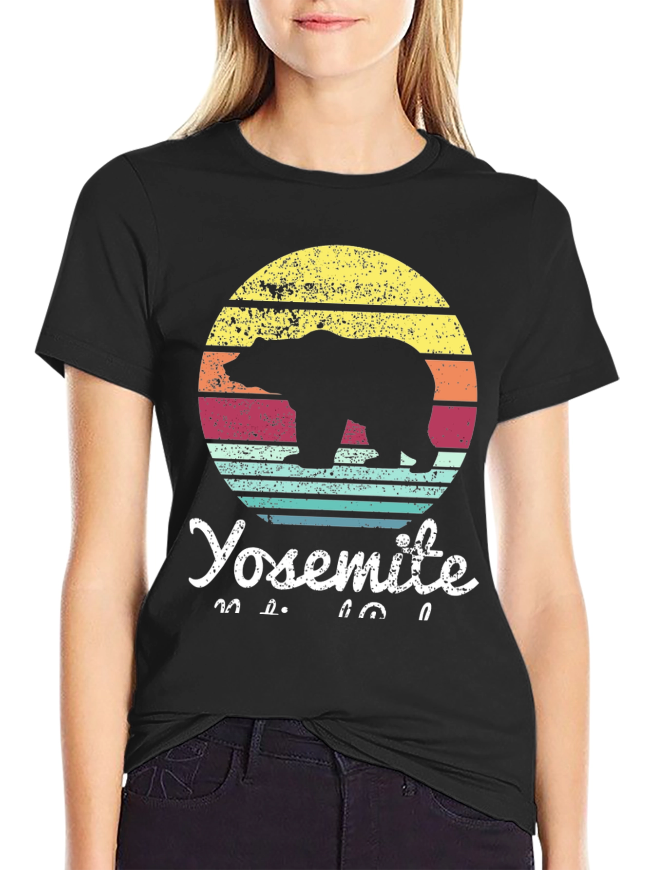 Yosemite Bear Sunset Graphic Tee - Retro Style