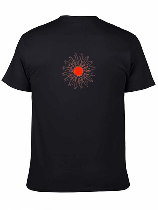 Modern Geometric Flower Graphic Black Tee