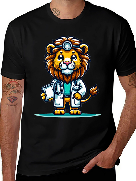 Lion Doctor Graphic Tee - Cute Cartoon Animal T-Shirt