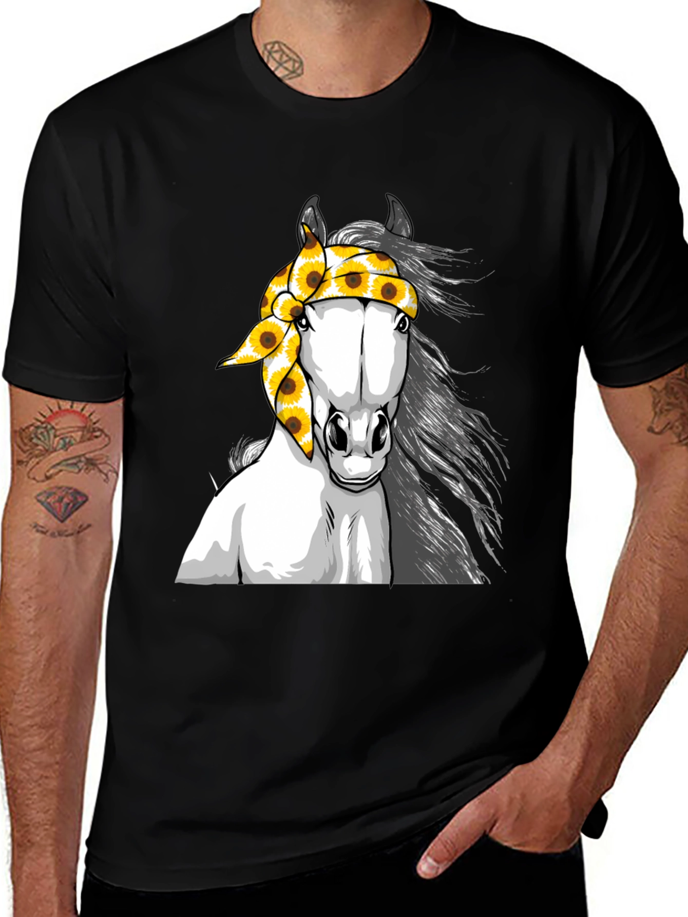Horse Sunflower Bandana Graphic Tee