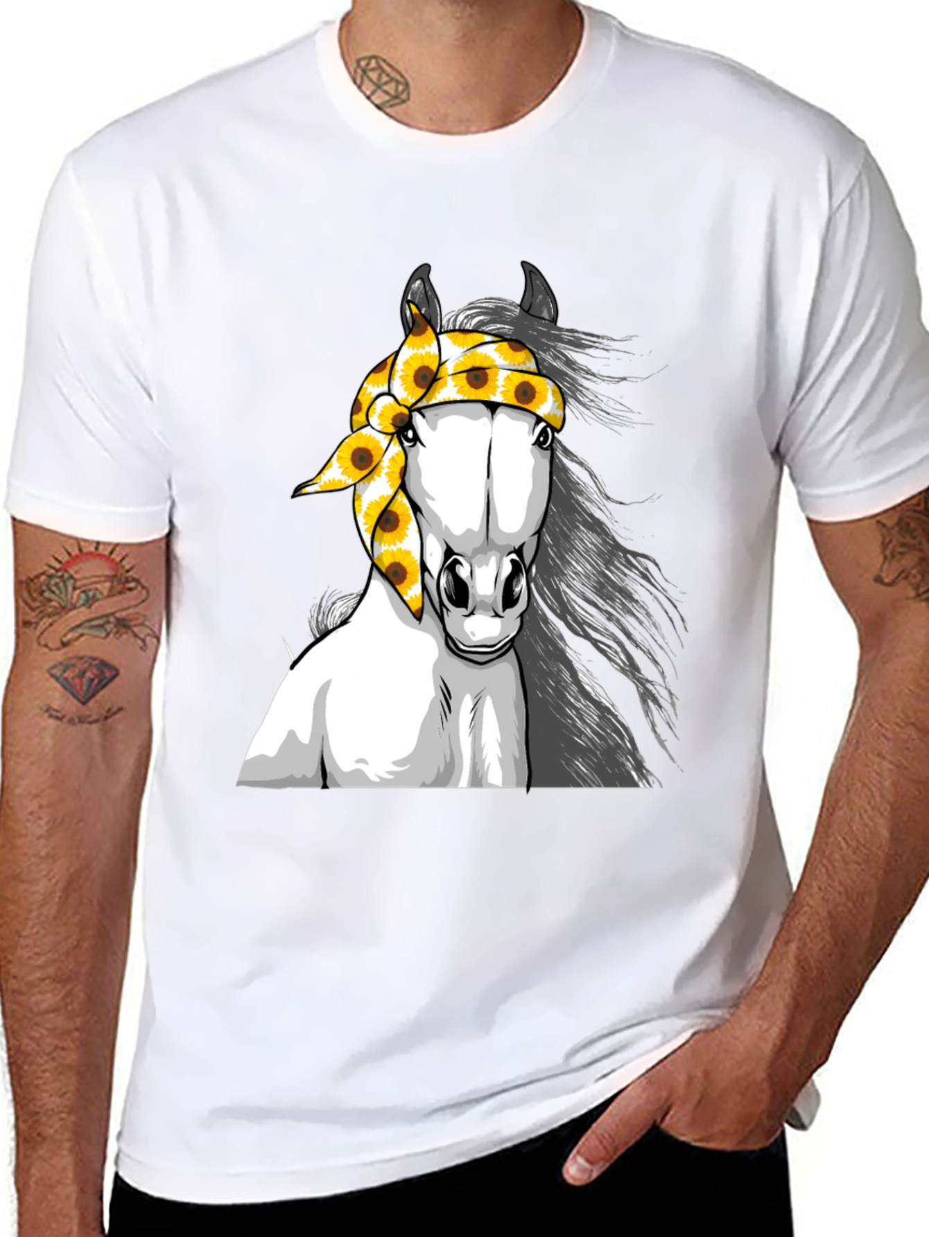 Horse Sunflower Bandana Graphic Tee
