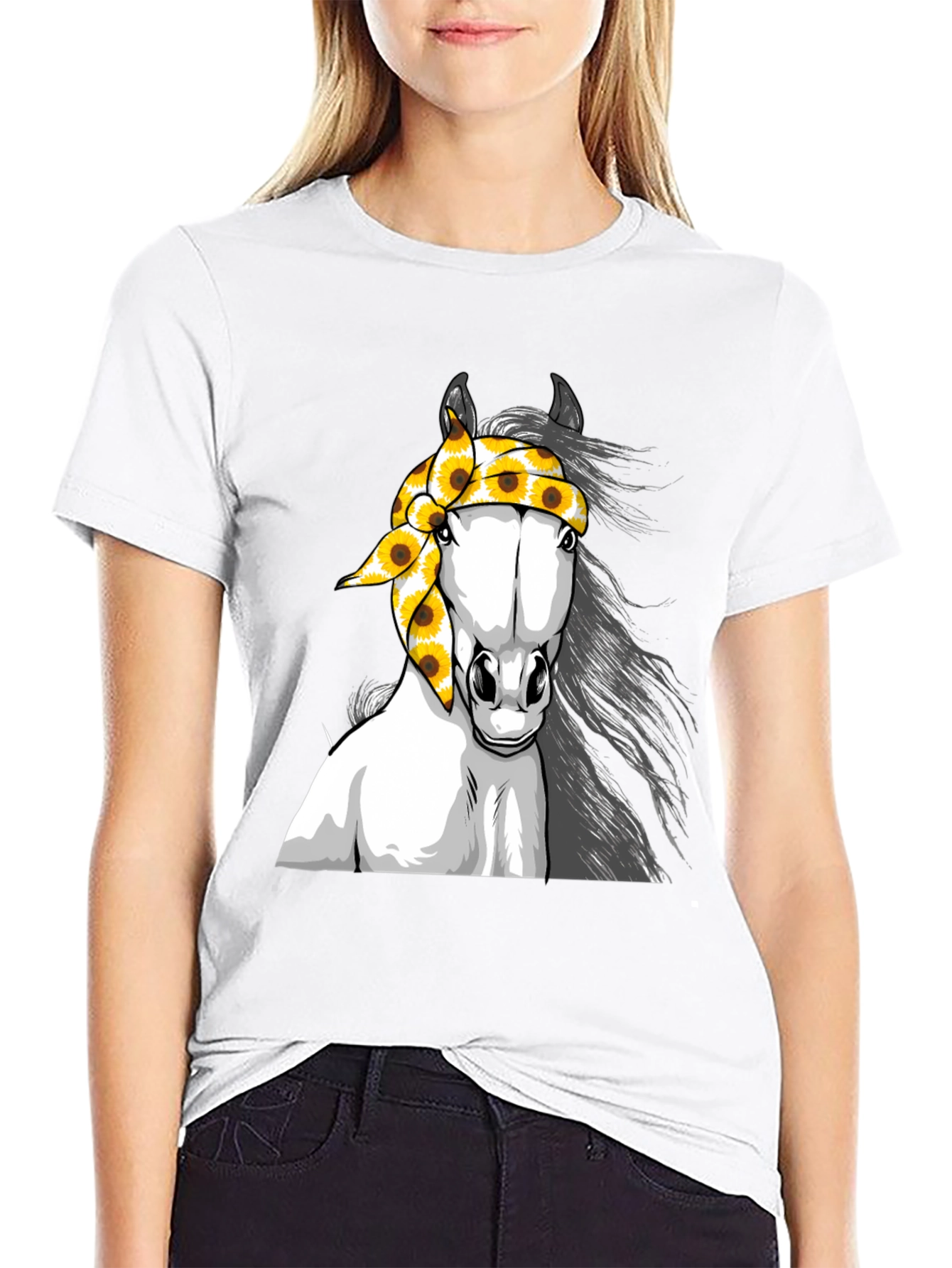 Horse Sunflower Bandana Graphic Tee