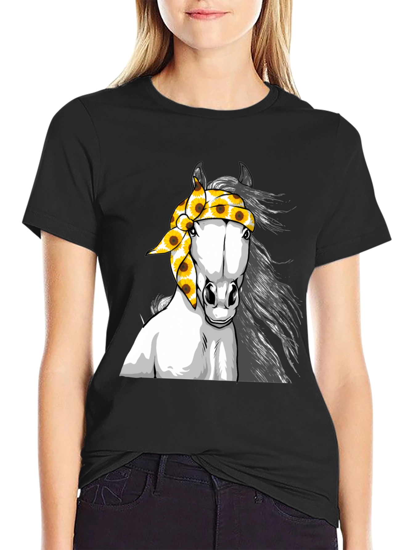Horse Sunflower Bandana Graphic Tee