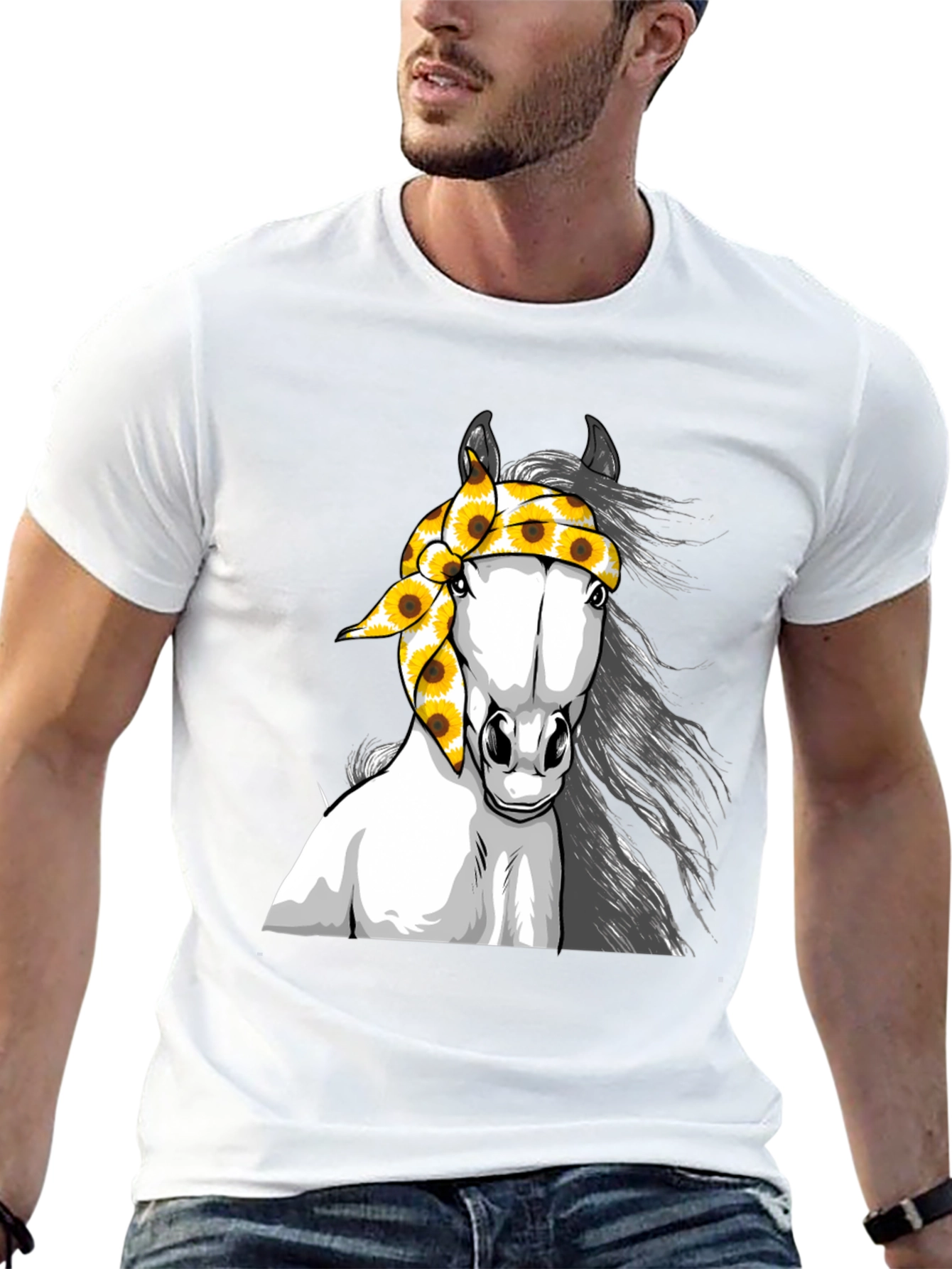 Horse Sunflower Bandana Graphic Tee