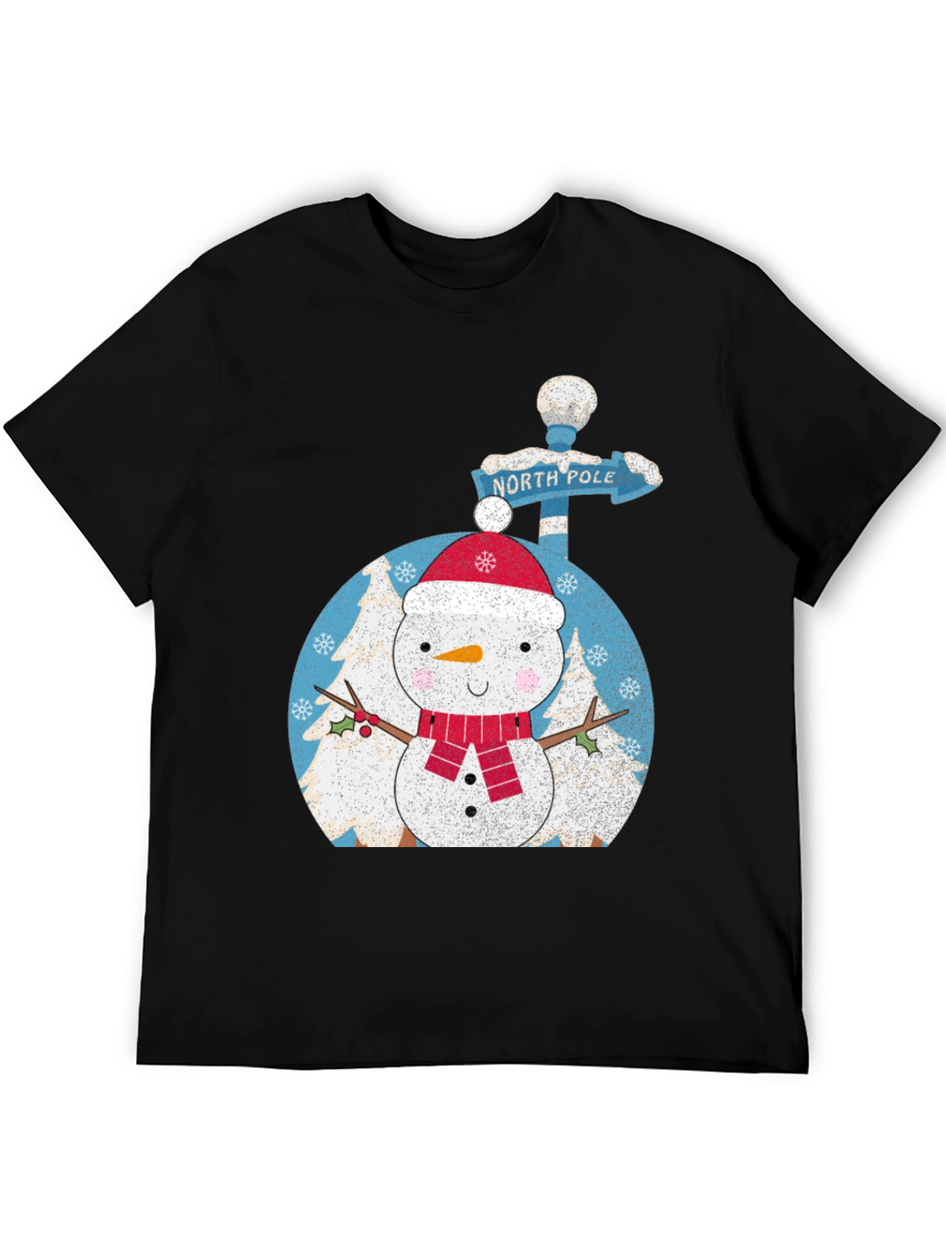 Snowman North Pole Black Tee