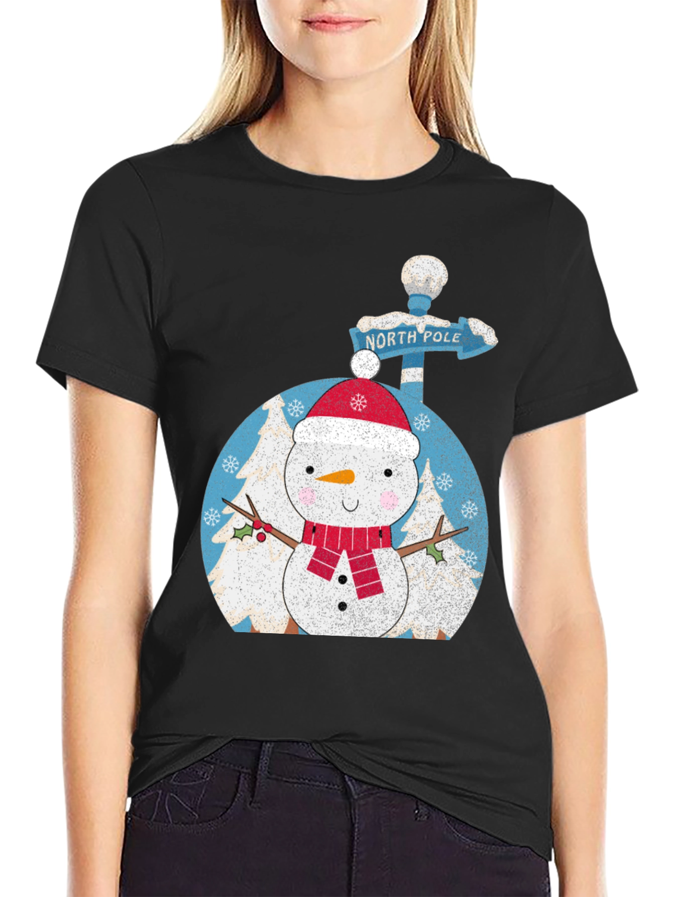 Snowman North Pole Black Tee