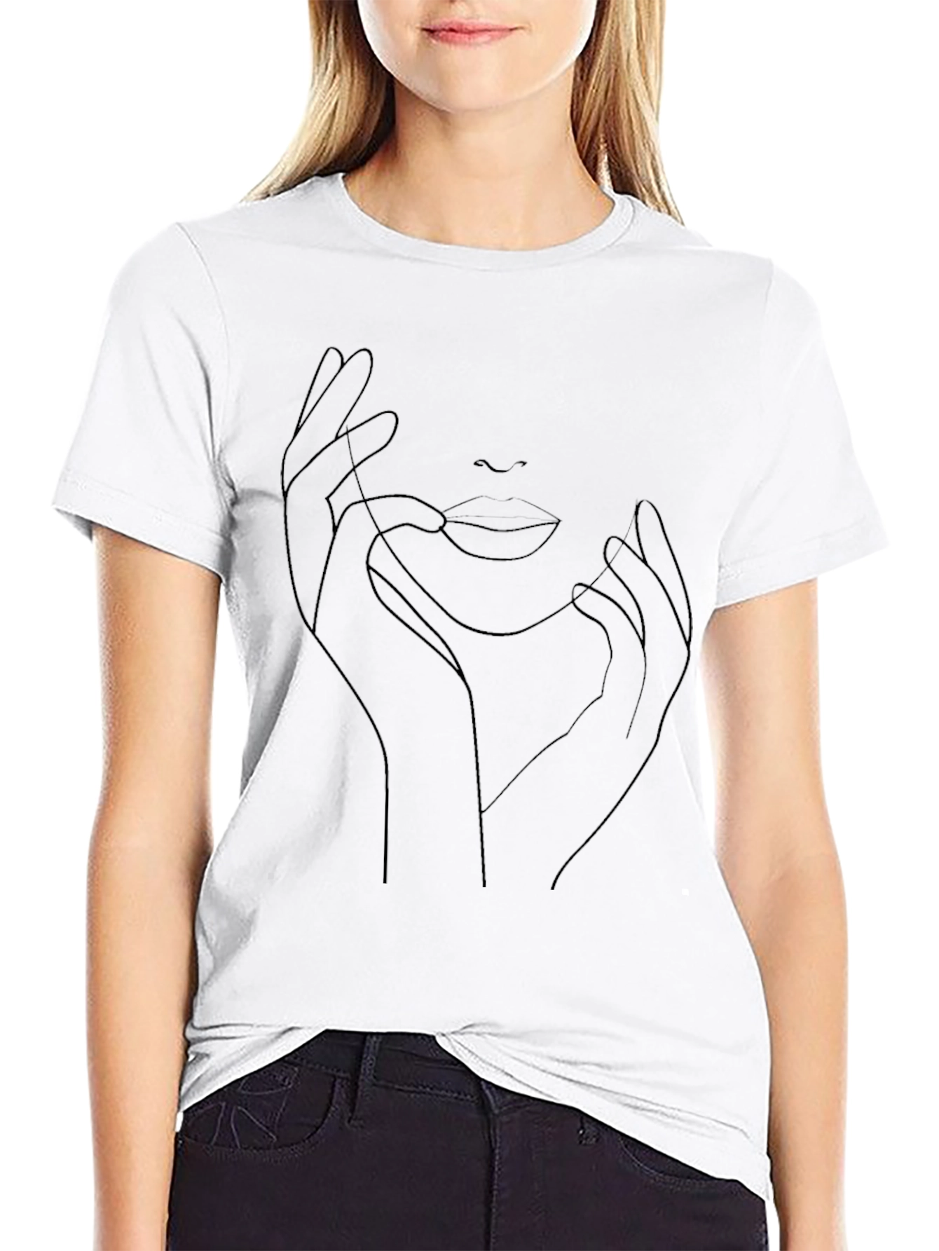 Abstract Face Line Art Black T-Shirt