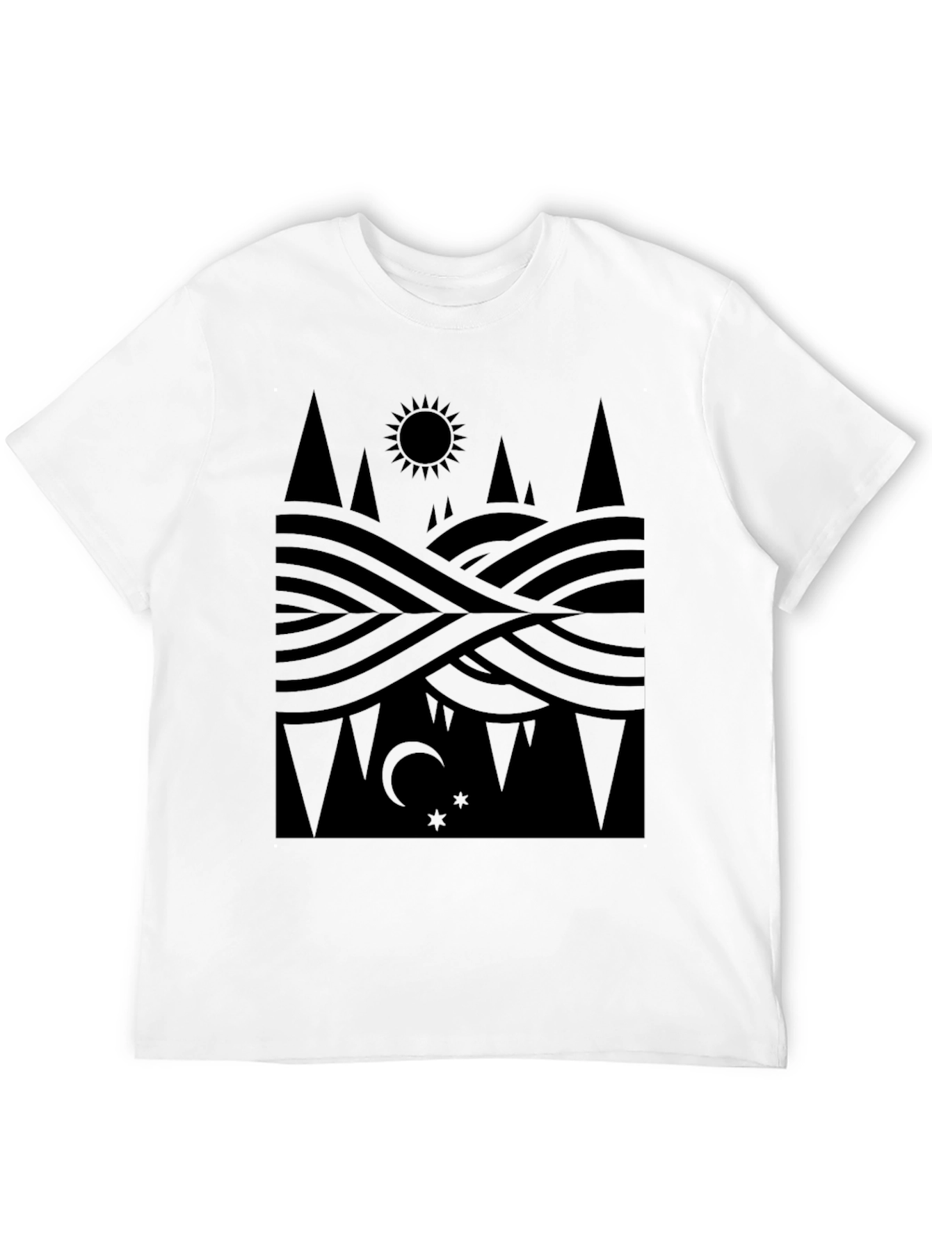 Geometric Nature Tee - Sun Moon and Landscape Shirt