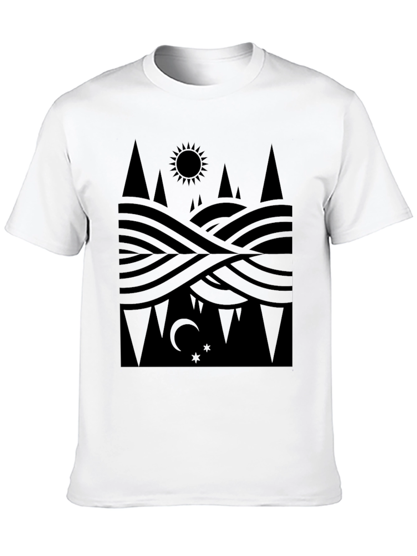 Geometric Nature Tee - Sun Moon and Landscape Shirt