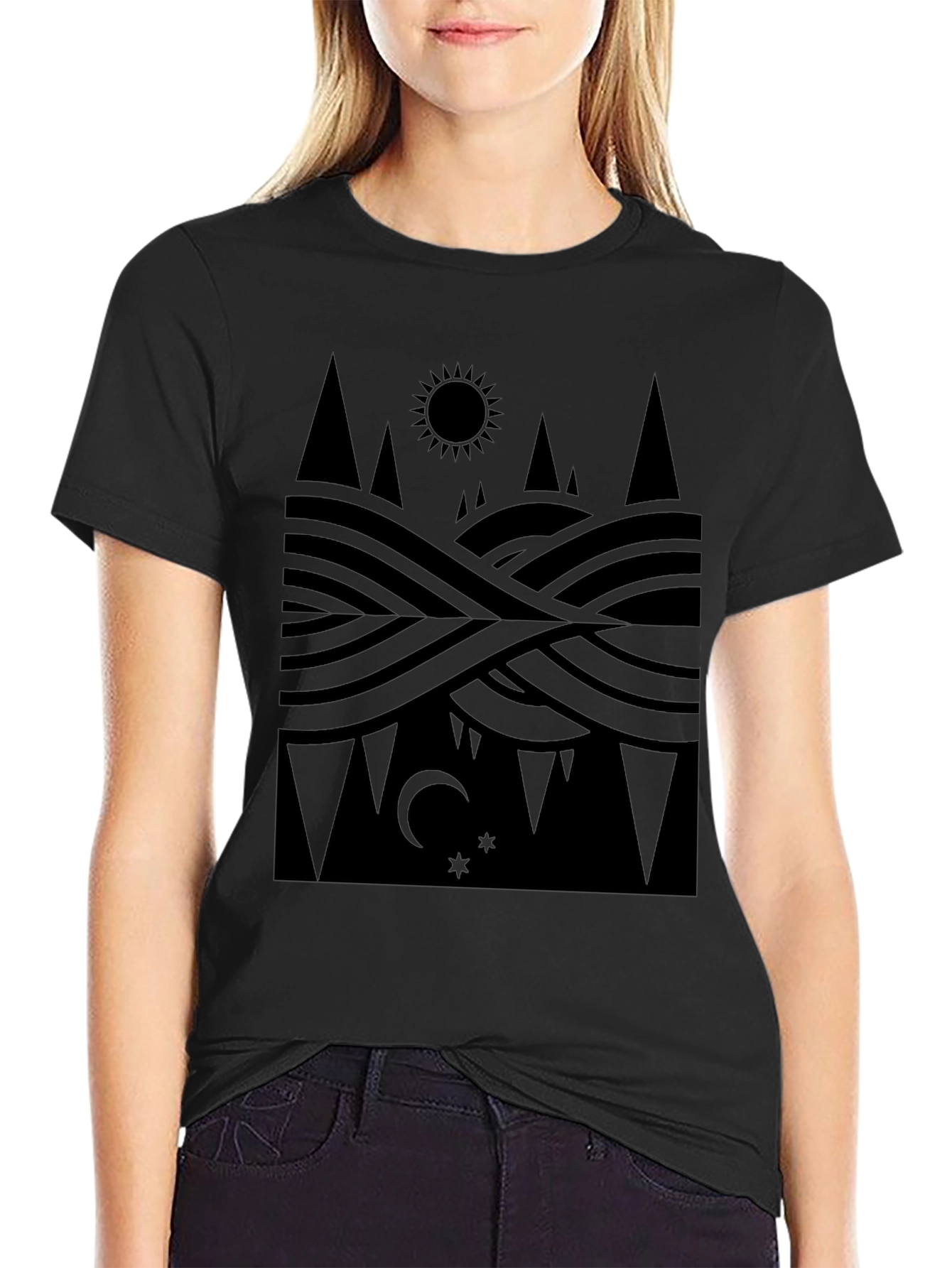 Geometric Nature Tee - Sun Moon and Landscape Shirt