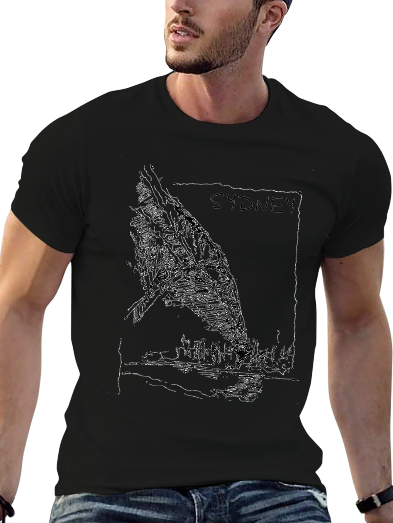 Sydney Skyline Graphic Tee - Black Cotton T-Shirt
