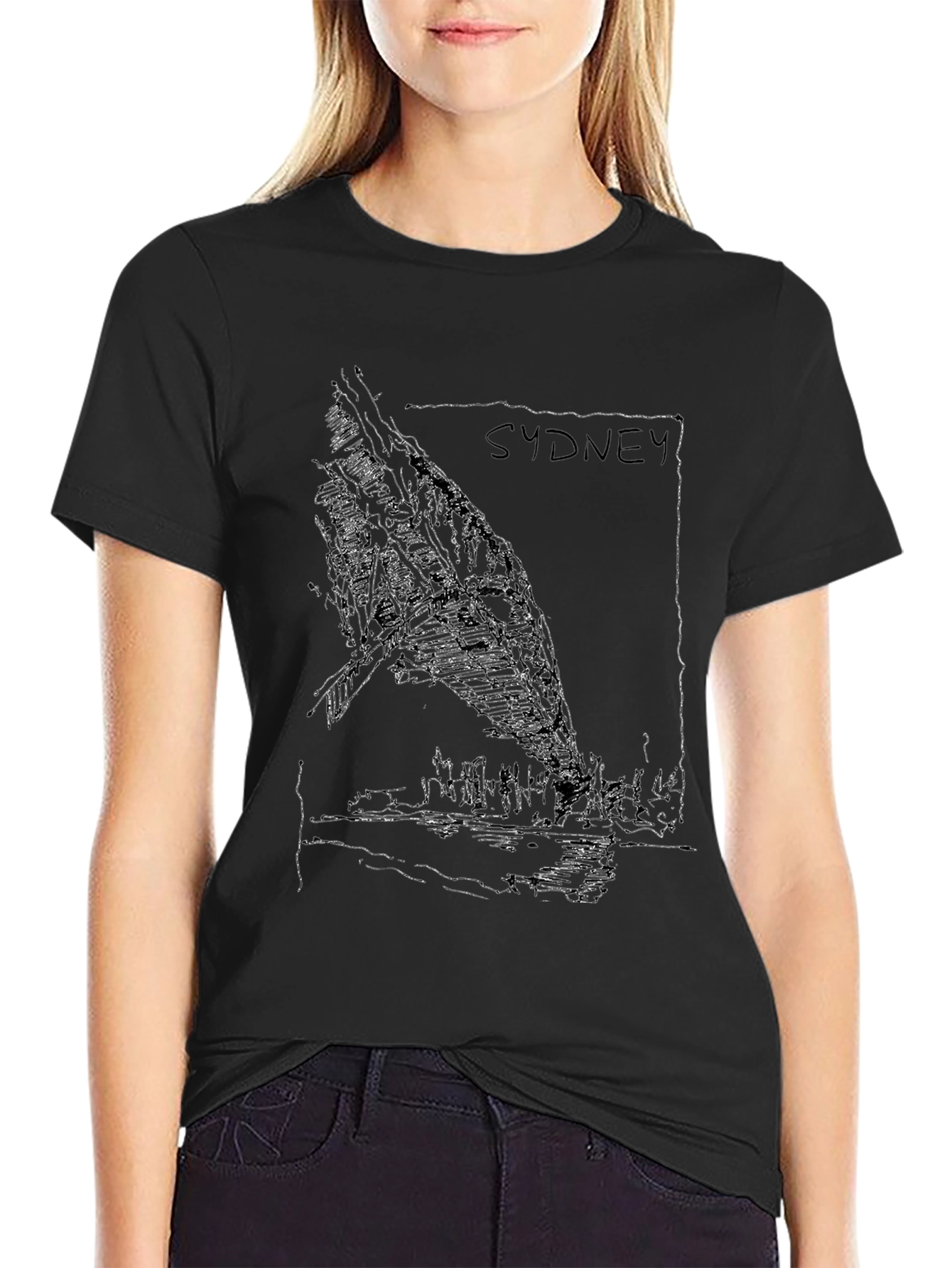 Sydney Skyline Graphic Tee - Black Cotton T-Shirt