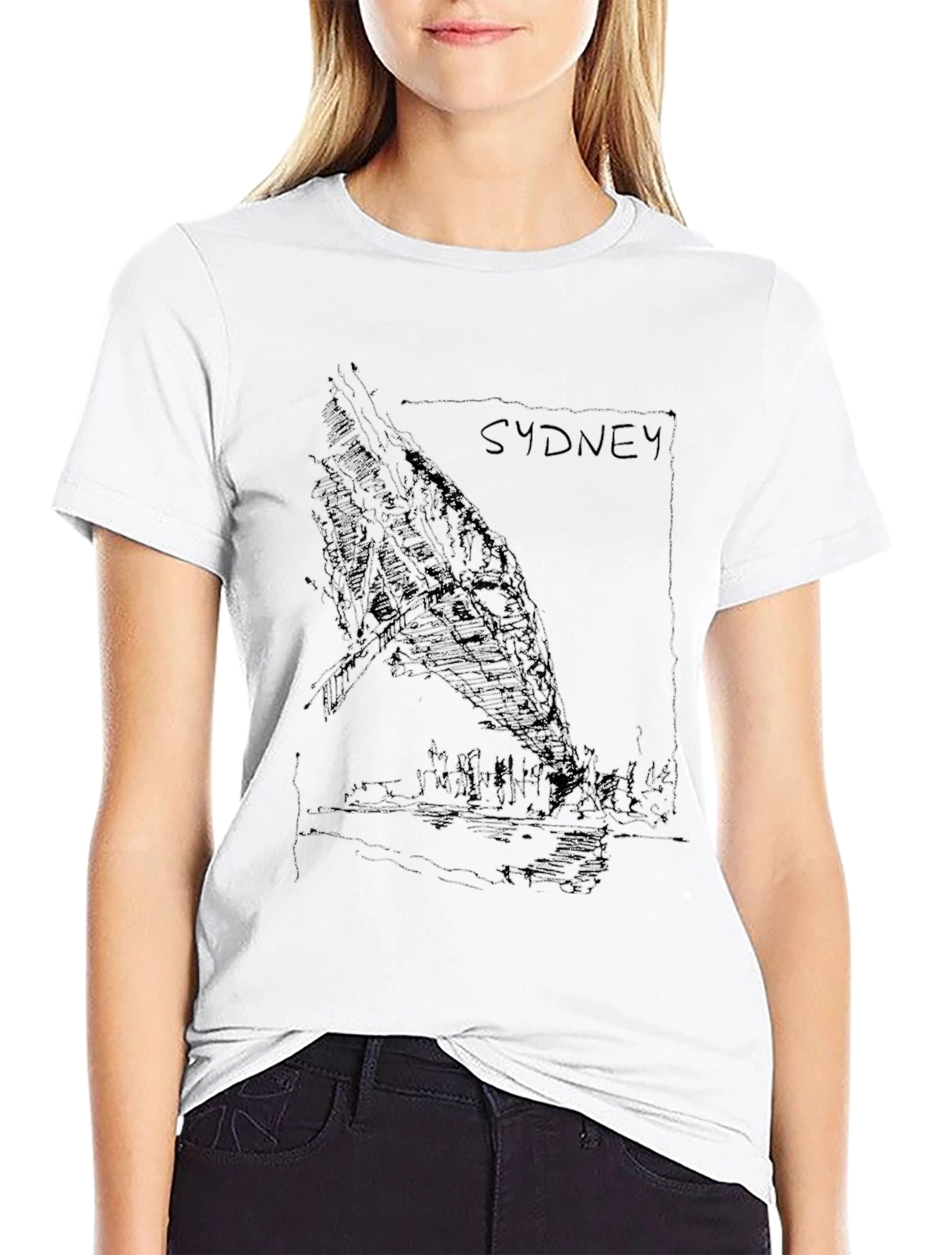 Sydney Skyline Graphic Tee - Black Cotton T-Shirt