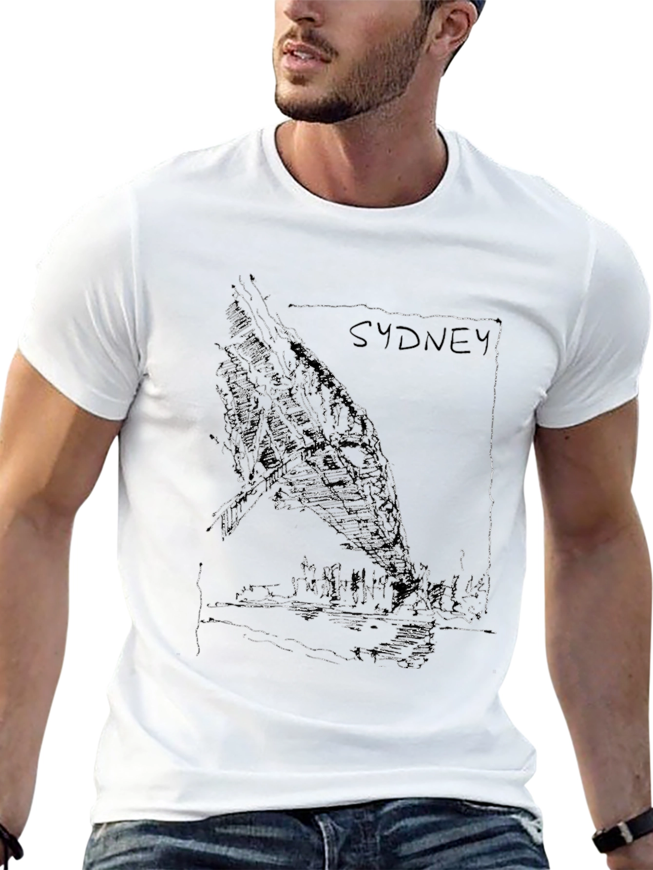 Sydney Skyline Graphic Tee - Black Cotton T-Shirt