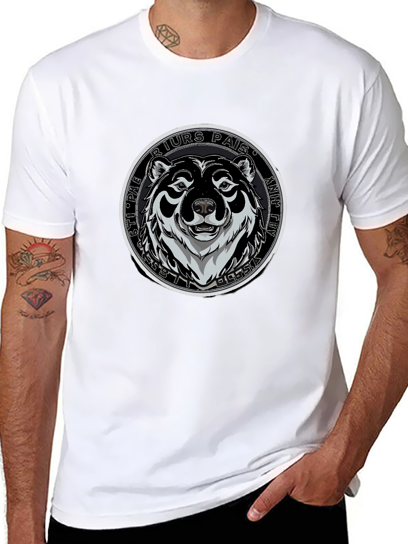 Bear Graphic Black T-Shirt - Mens Crew Neck