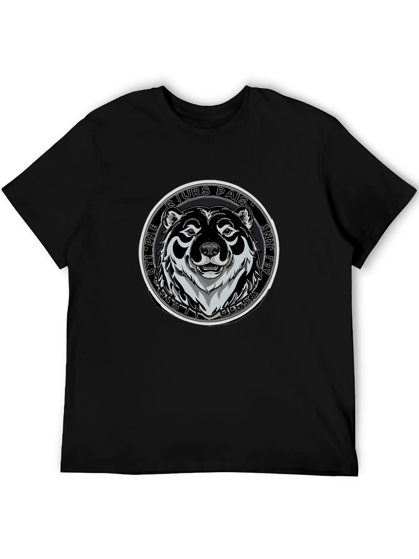 Bear Graphic Black T-Shirt - Mens Crew Neck