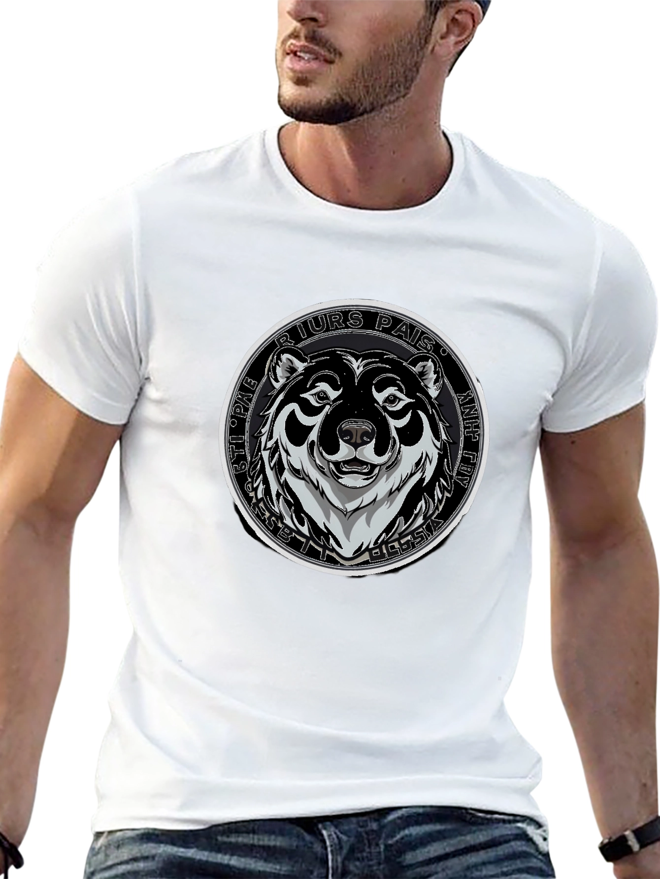 Bear Graphic Black T-Shirt - Mens Crew Neck