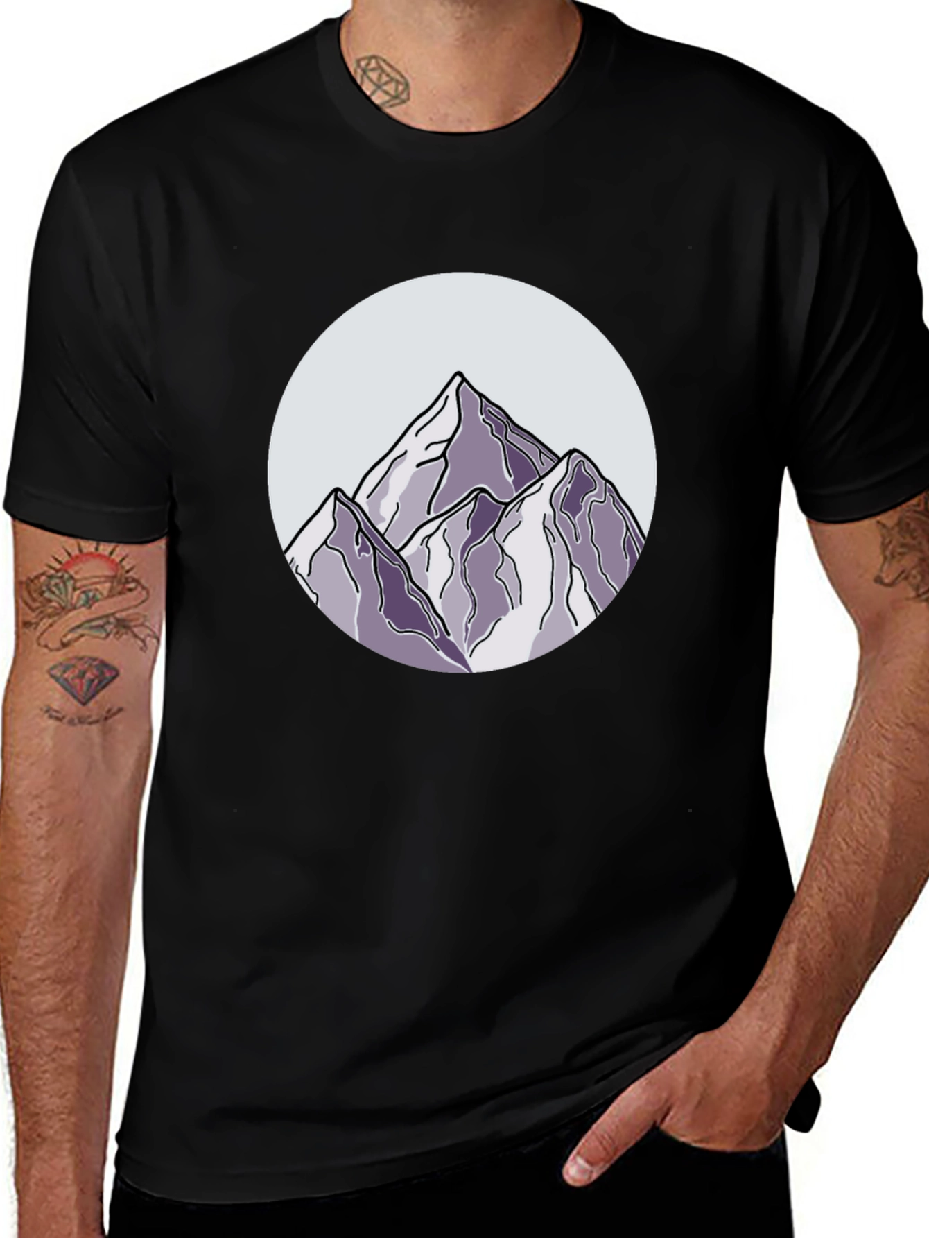Mountain Peak Graphic Tee - Black Cotton Casual Shirt