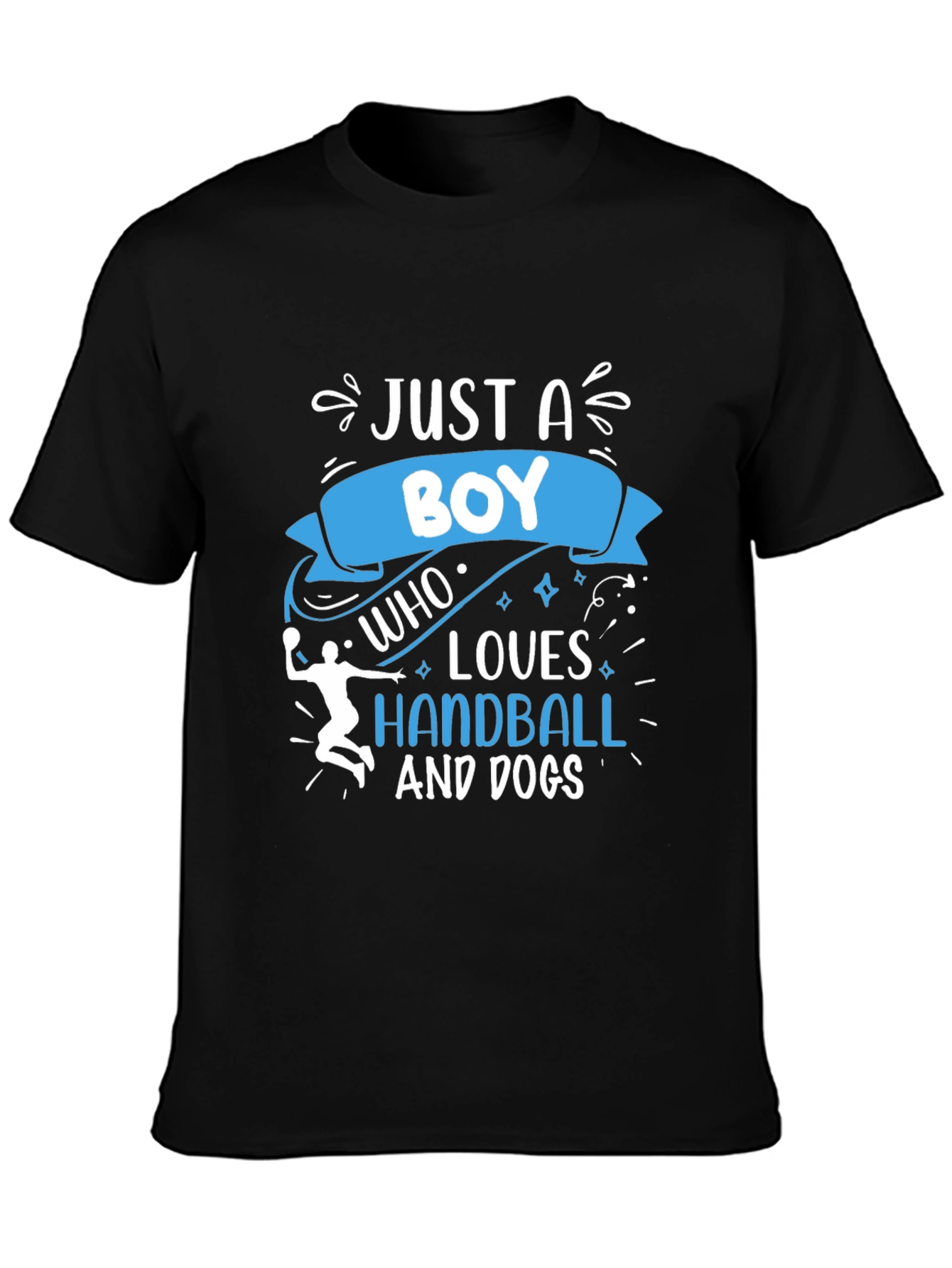 Boy Who Loves Handball and Dogs Black T-Shirt