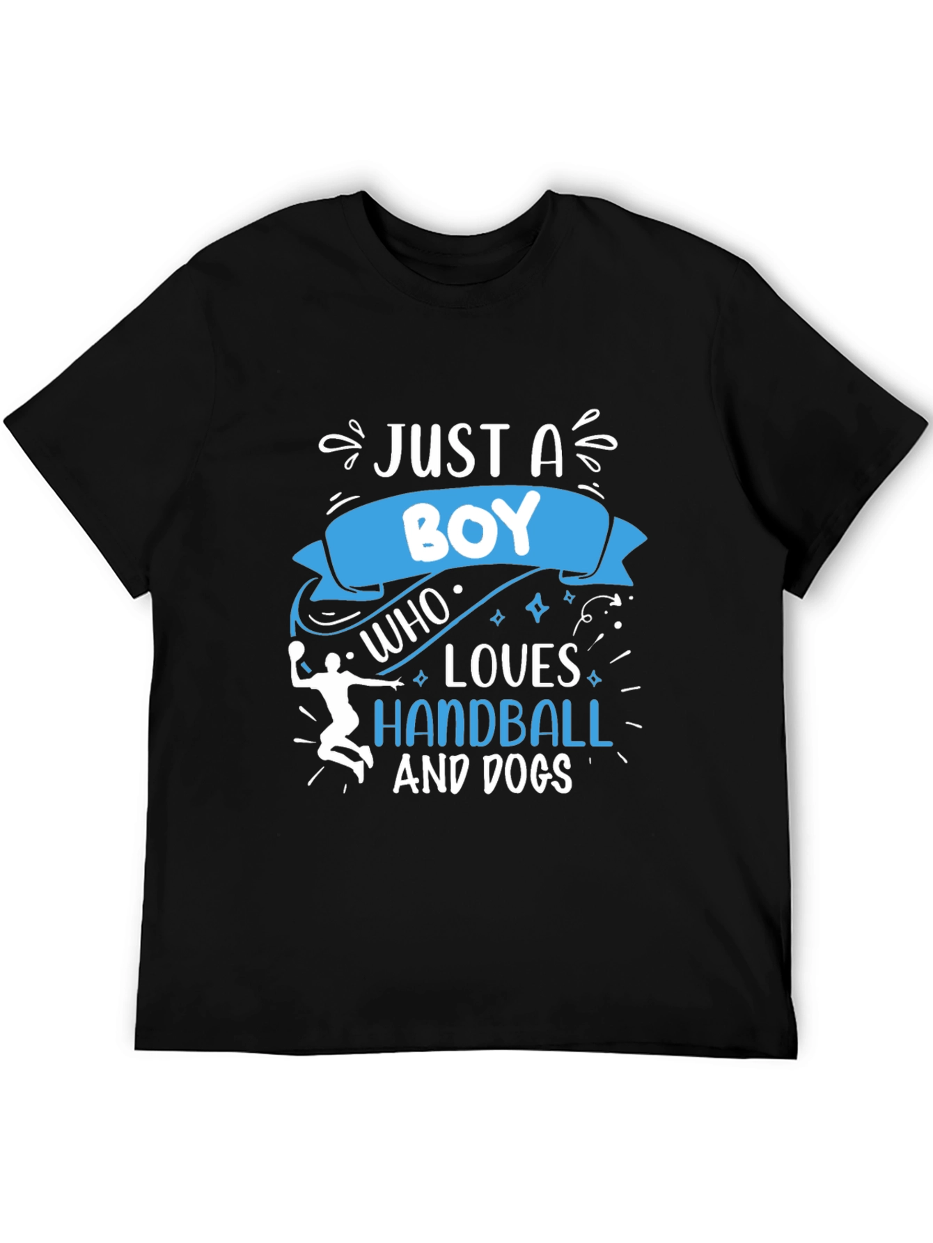 Boy Who Loves Handball and Dogs Black T-Shirt