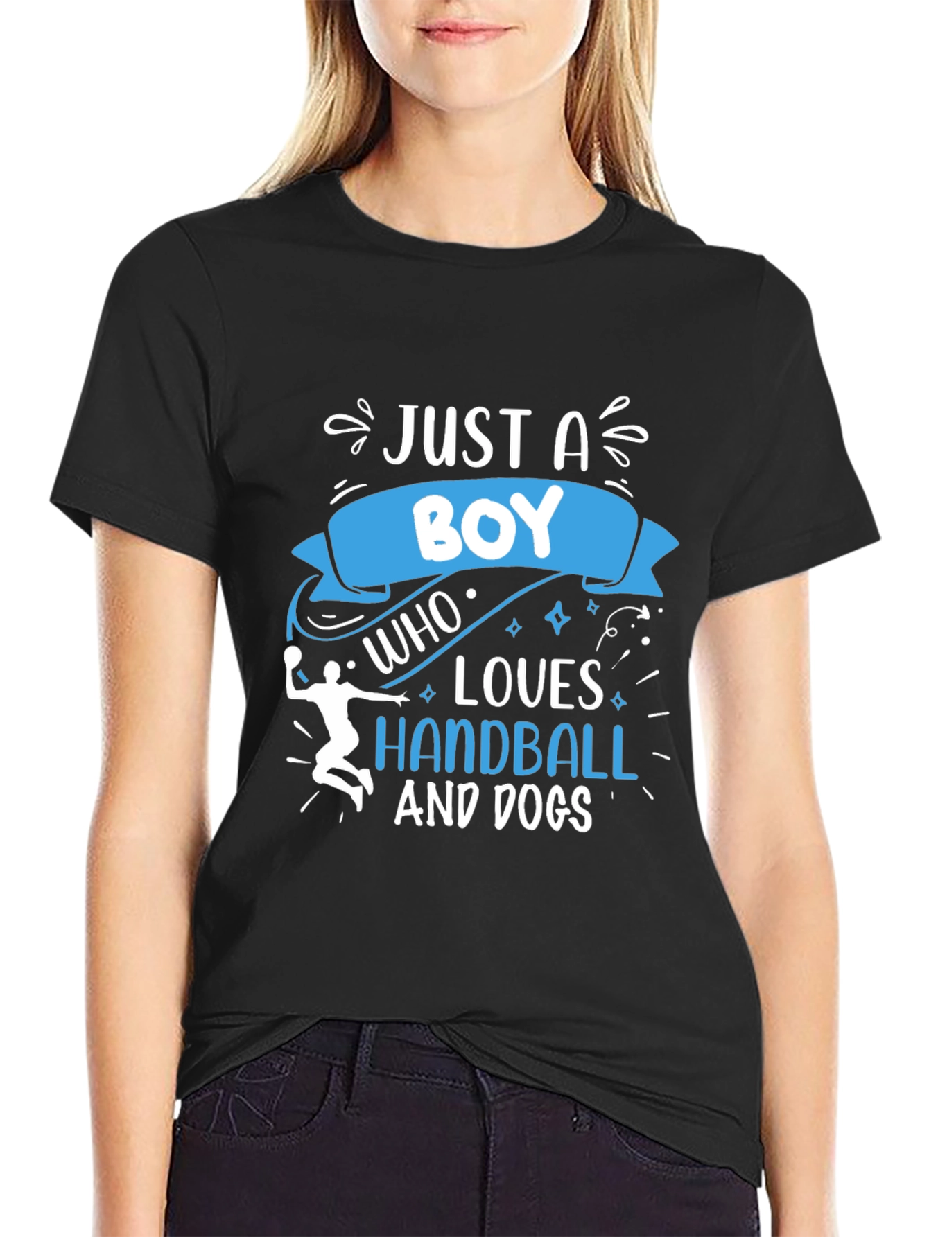 Boy Who Loves Handball and Dogs Black T-Shirt