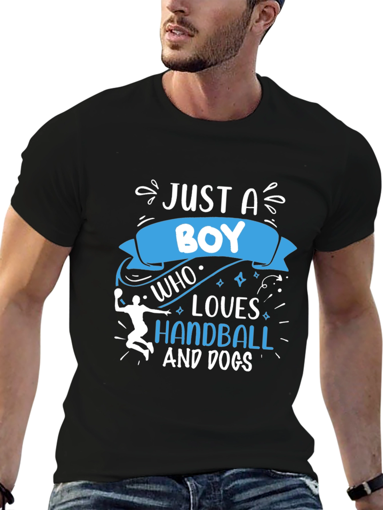 Boy Who Loves Handball and Dogs Black T-Shirt