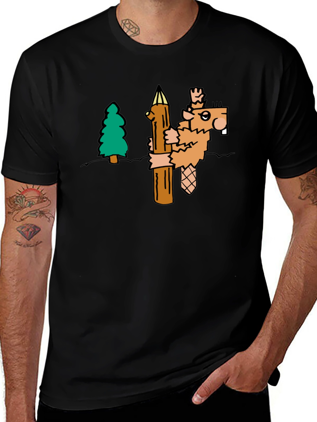 Funny Beaver T-Shirt - Cartoon Woodcutter Tee