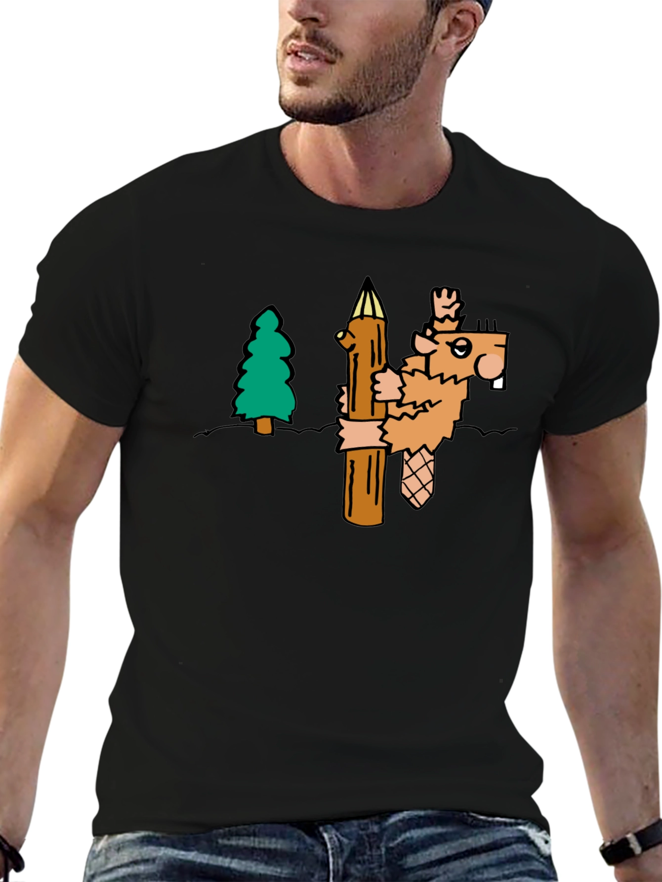 Funny Beaver T-Shirt - Cartoon Woodcutter Tee
