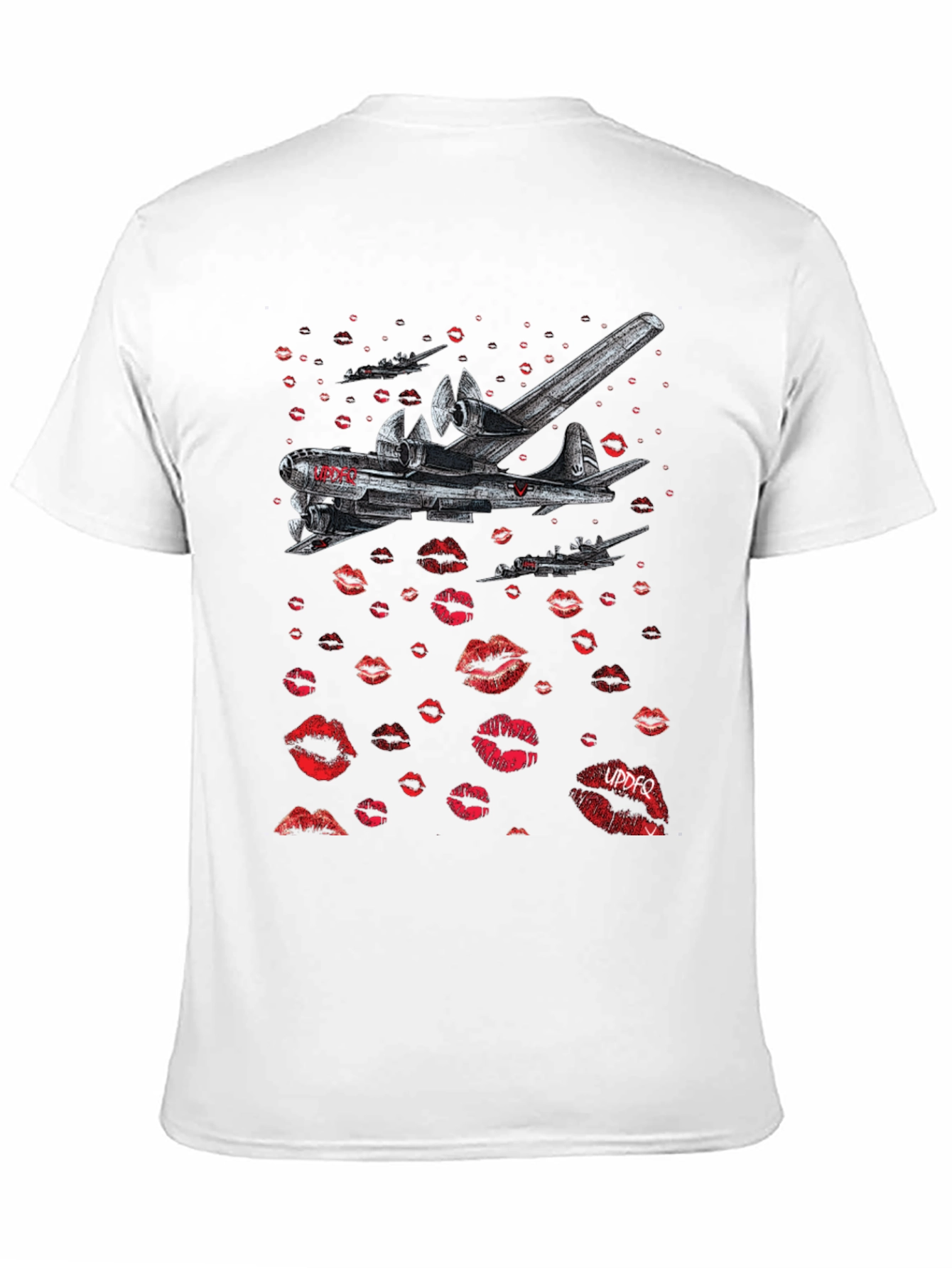 Bomber Plane Lips Print Graphic Tee - Unique Design