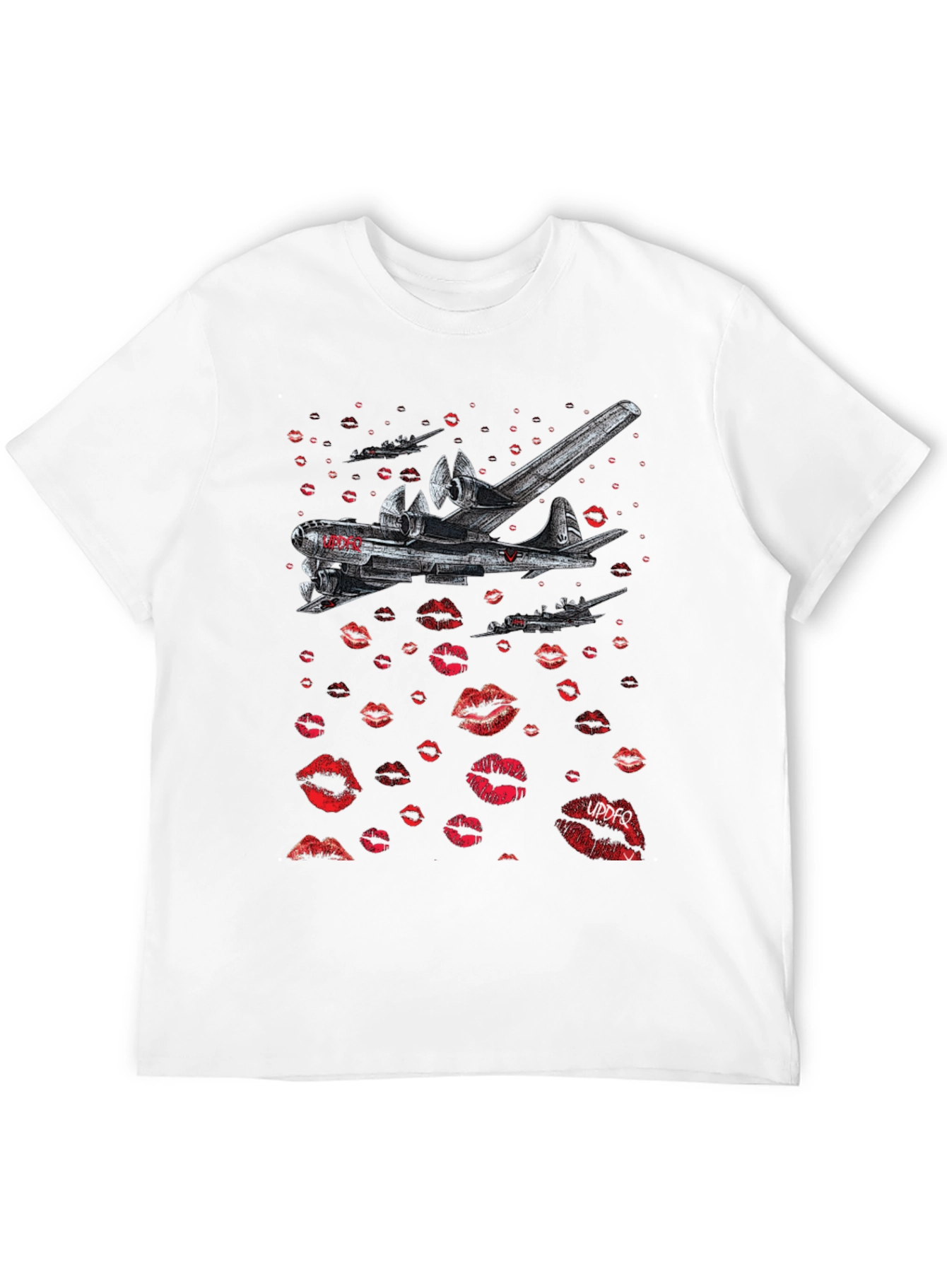 Bomber Plane Lips Print Graphic Tee - Unique Design