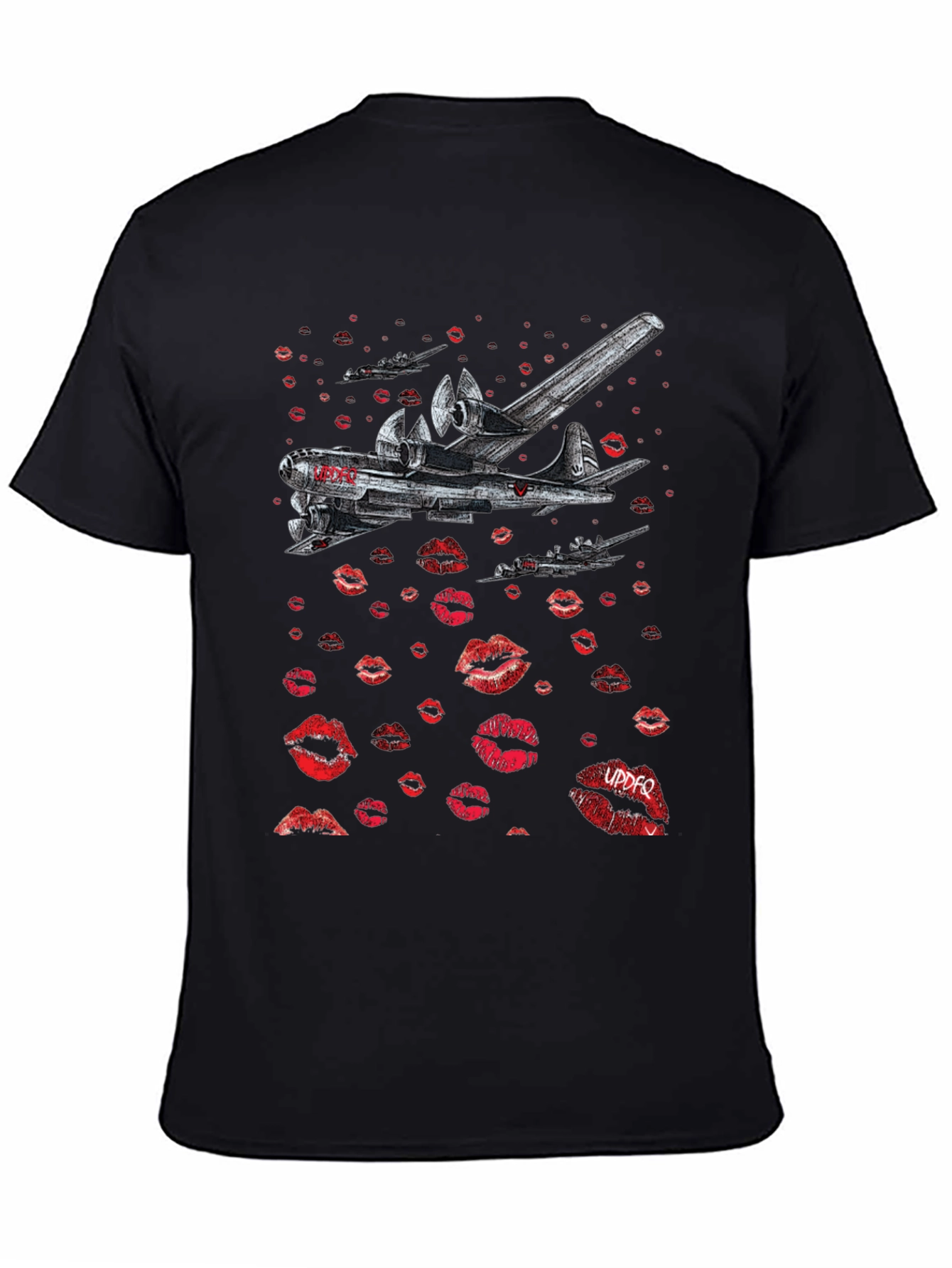 Bomber Plane Lips Print Graphic Tee - Unique Design