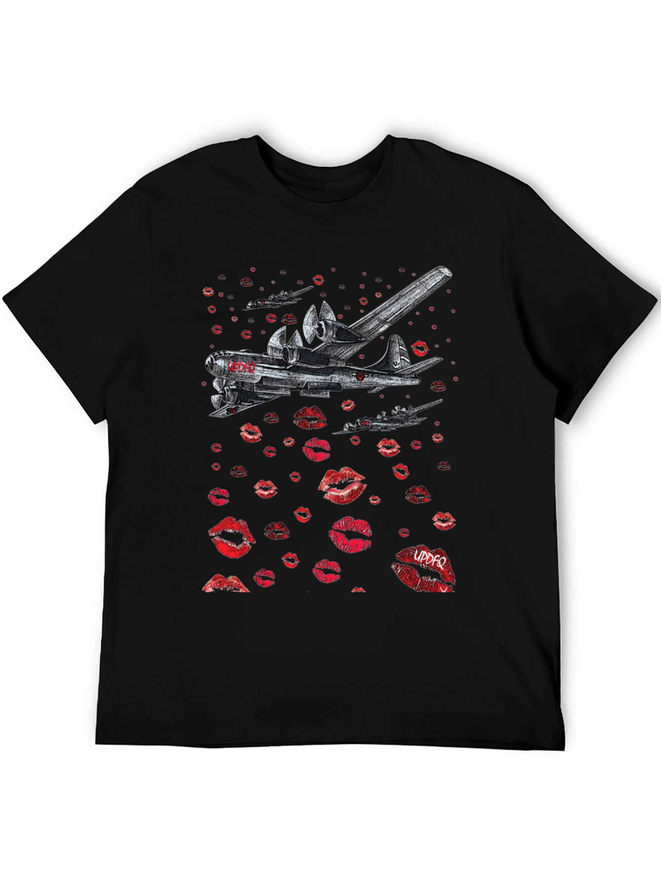Bomber Plane Lips Print Graphic Tee - Unique Design
