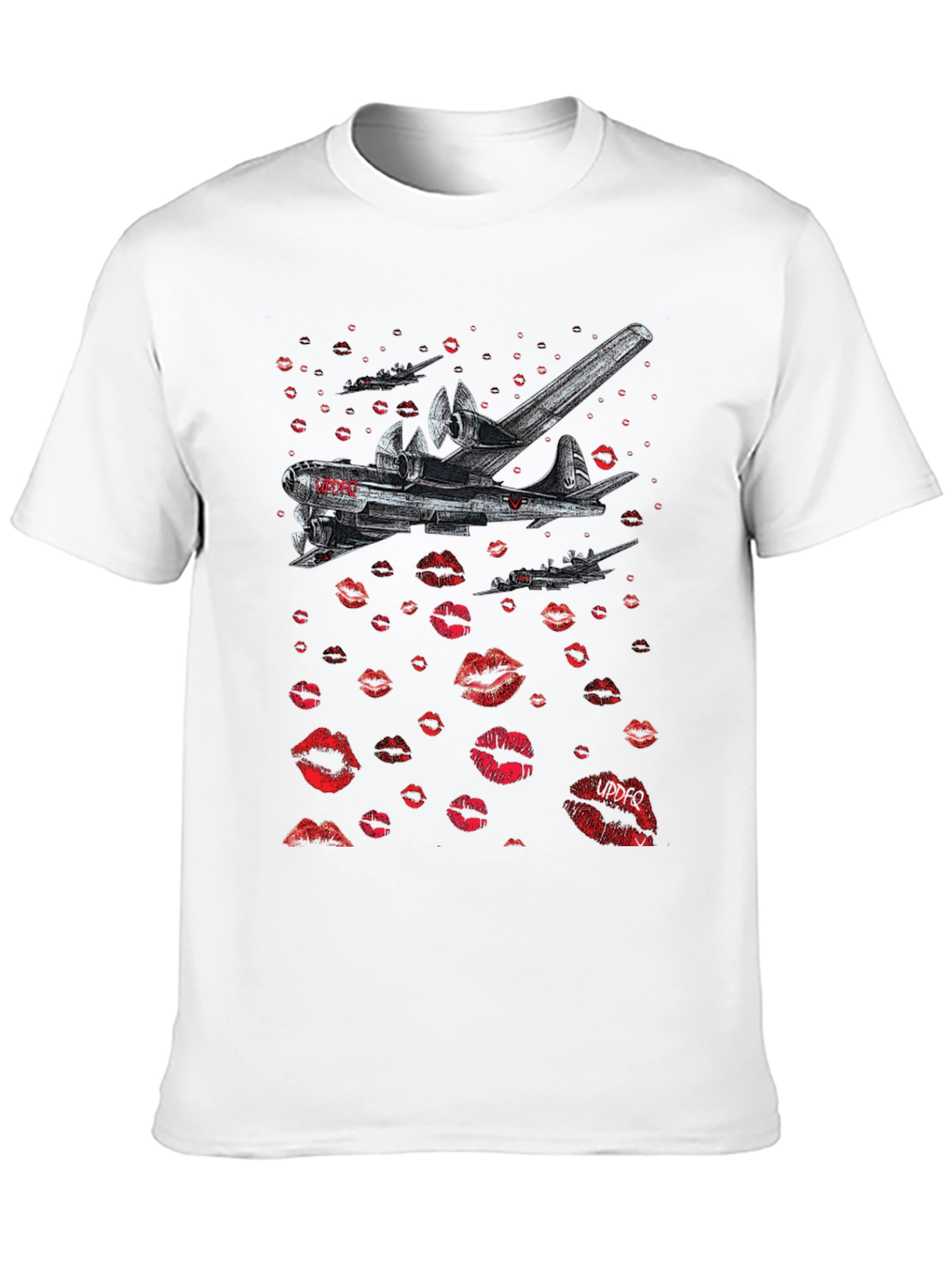 Bomber Plane Lips Print Graphic Tee - Unique Design