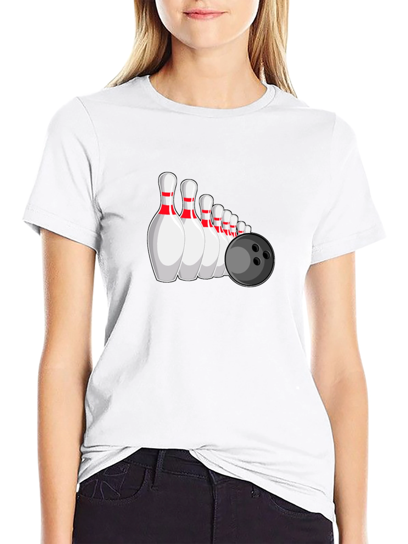 Bowling Pins & Ball Graphic Tee - Black