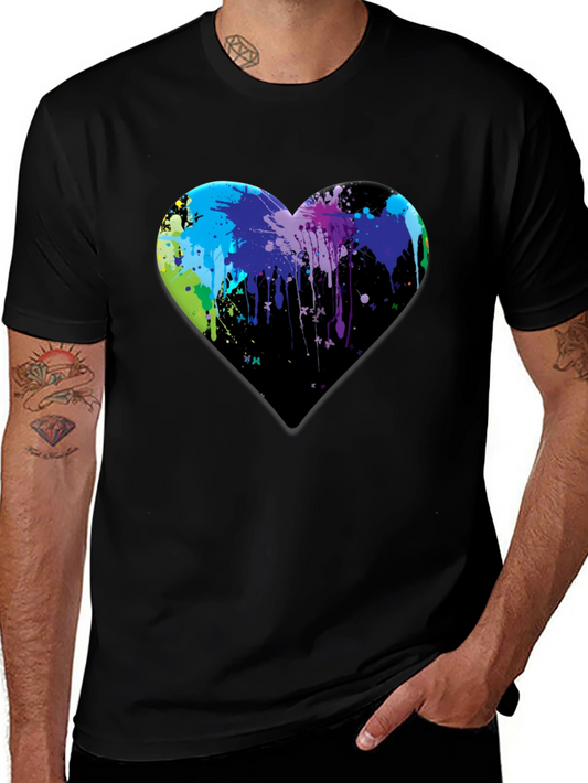 Colorful Heart Splatter Graphic T-Shirt
